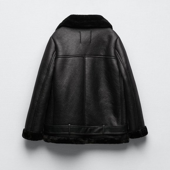 Zara double faced aviator faux leather coat- SIZE S - Picture 3 of 7